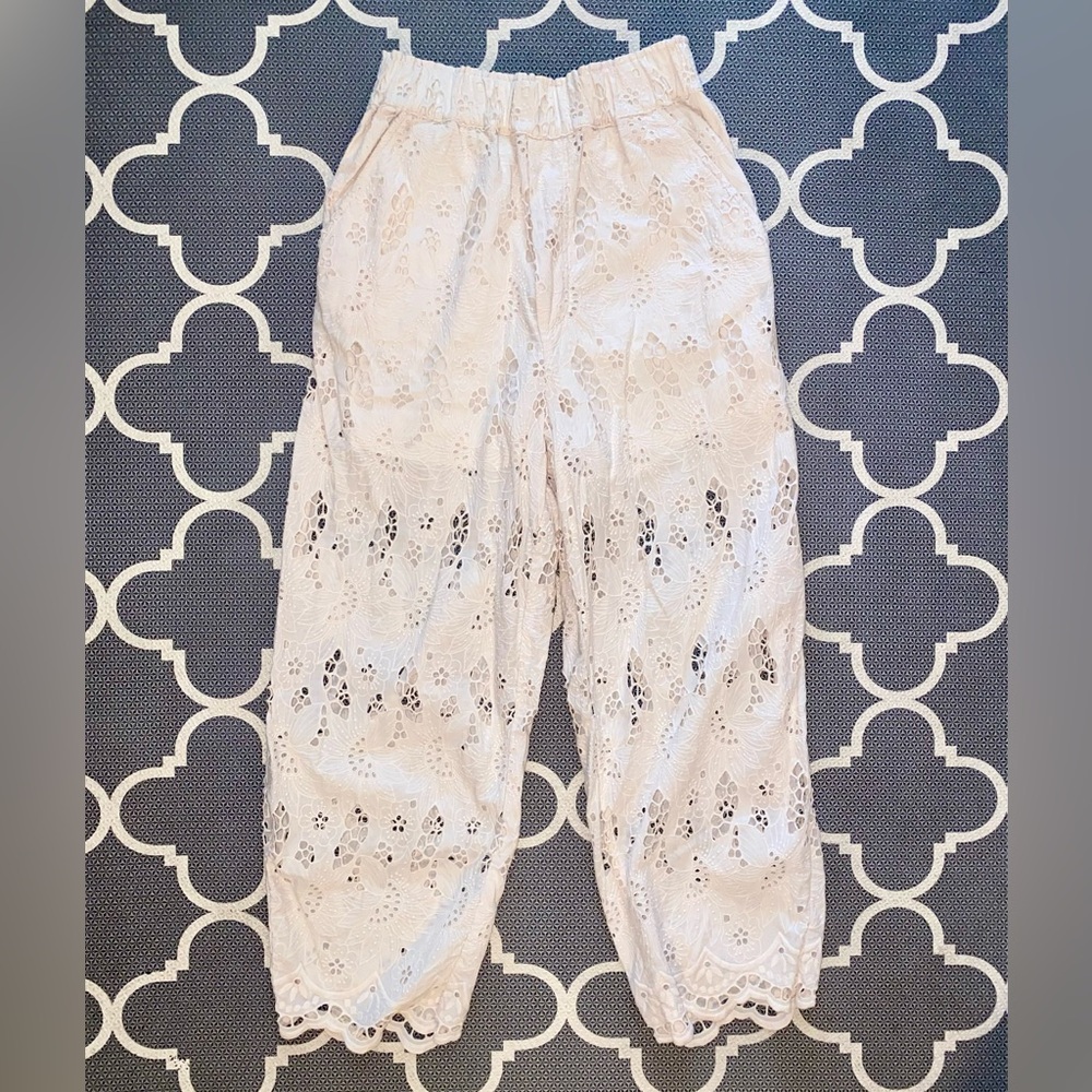 H&M embroidered lace pants - cream, size XS